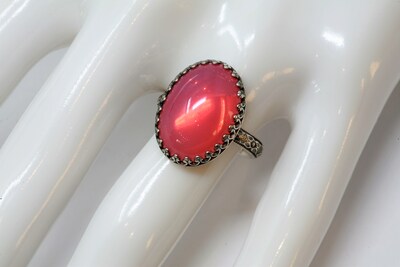 18x13mm Pink Rose Czech Glass 925 Antique Sterling Silver Ring by Salish Sea Inspirations - image2